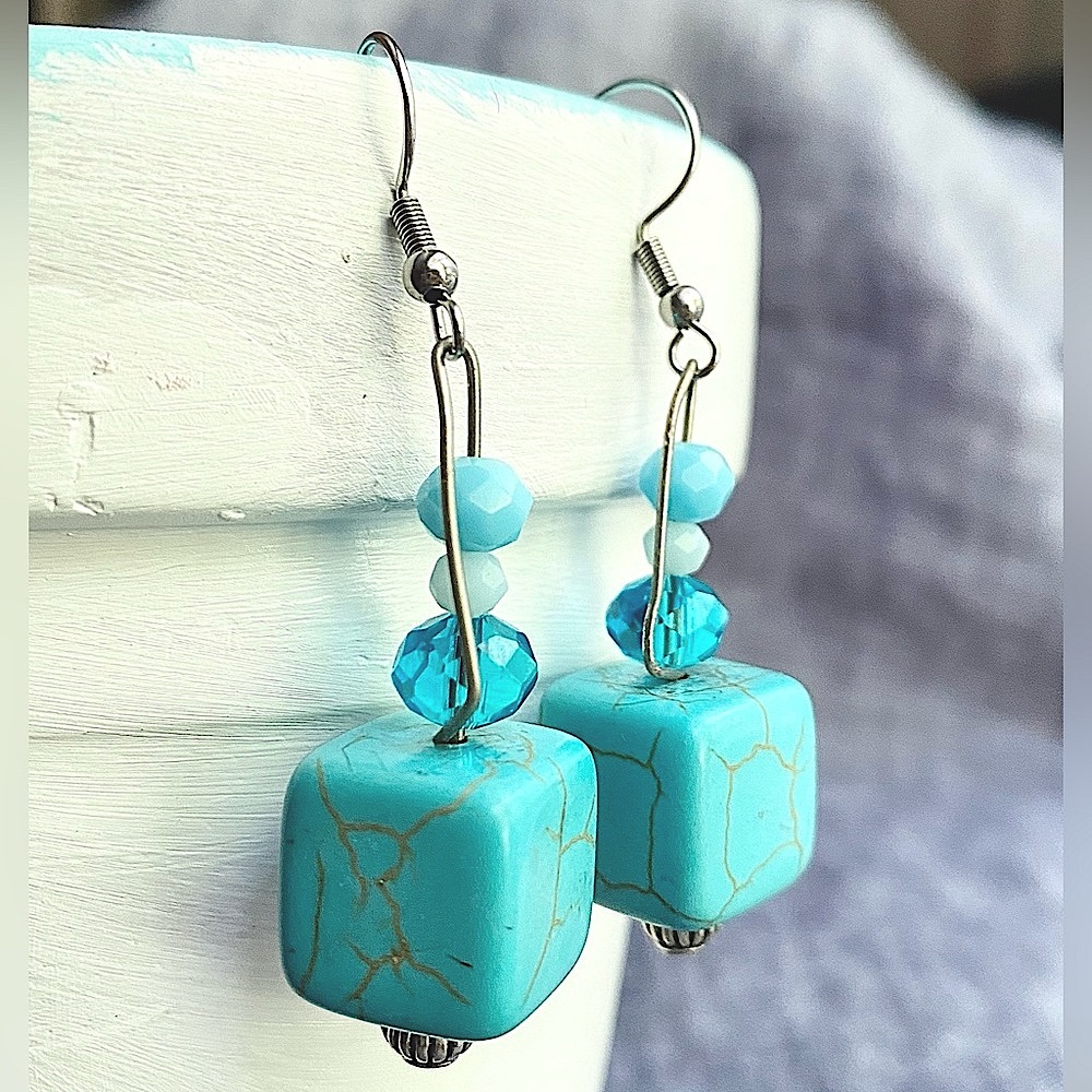 Handcrafted Turquoise Beaded Earrings